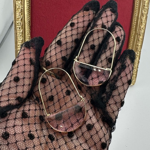 Anthropologie Crescent Elegant Gold Green Hoop Earrings - Picture 5 of 7